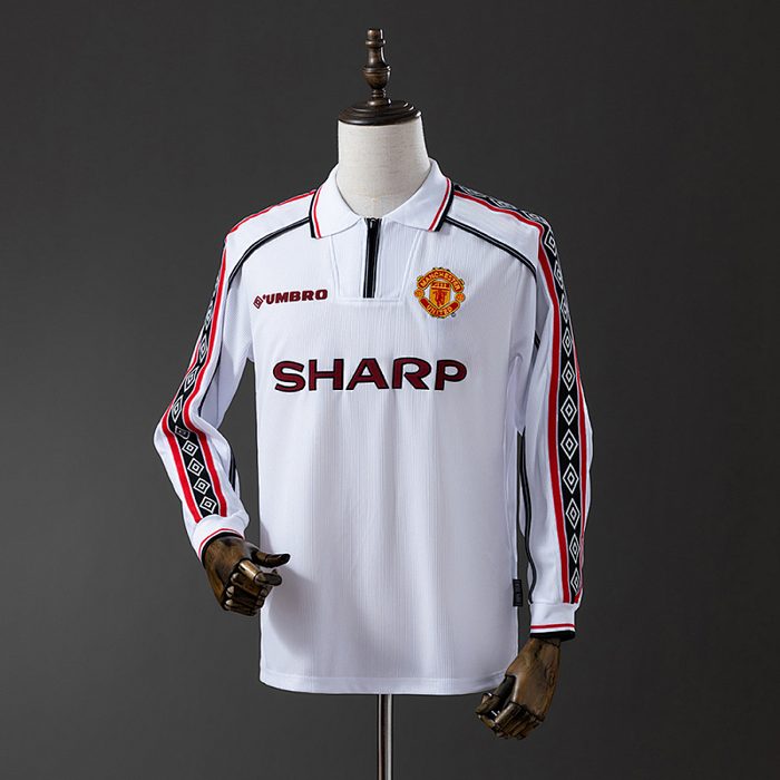 M-U 98/99 White Long Sleeve Retro Jersey S-XXL