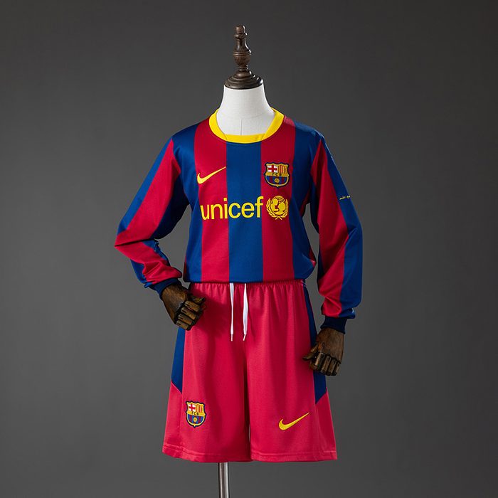 Barcelona 10/11 Home Retro Long Sleeve Kids Kit Jersey SIZE 16-28