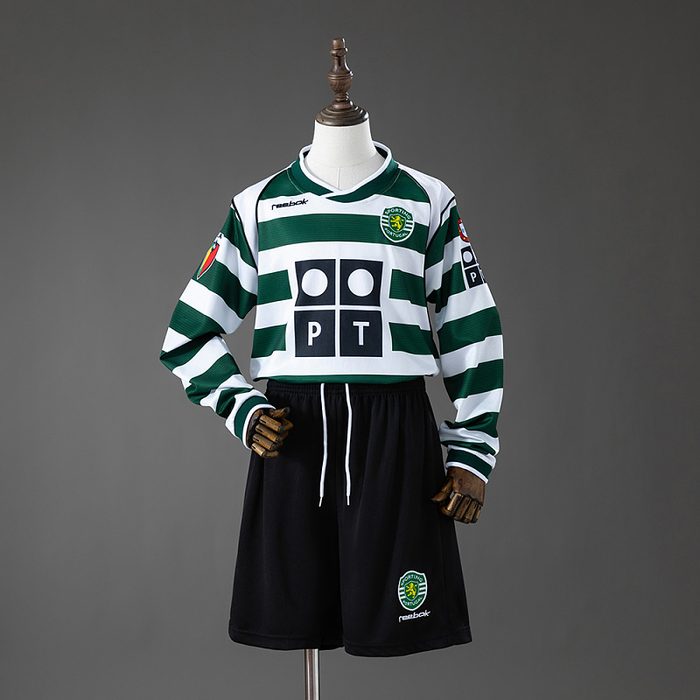 Sporting CP 01/02 Home Retro Long-Sleeve Kids Kit Jersey Size 16-28